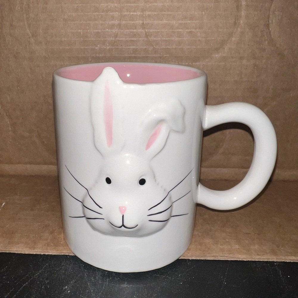 Rae Dunn White Mug with Pink Bunny Design